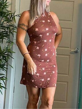 Aeropostale Brown Halter Floral Mini Dress